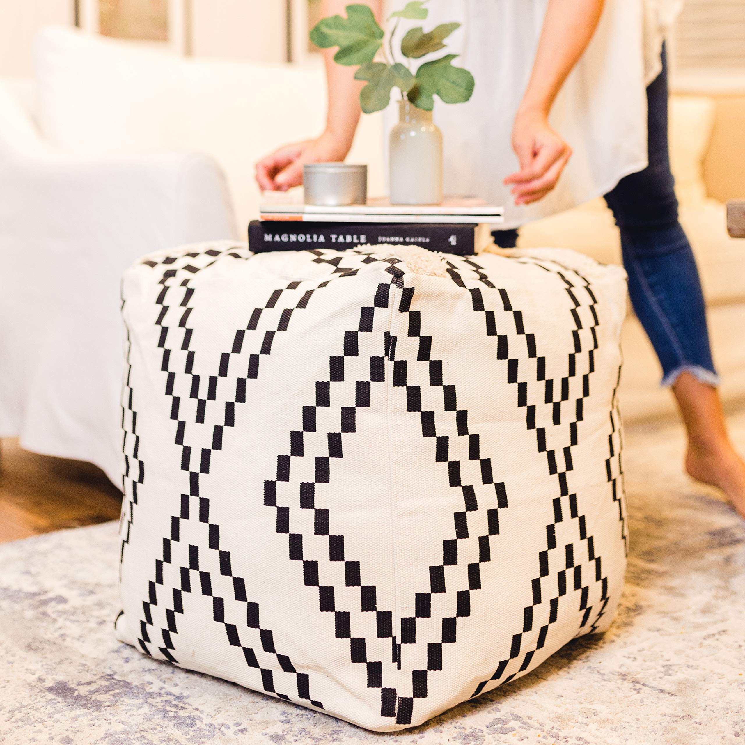 Unstuffed Boho Pouf Ottoman Cover – Modern Bohemian Living Room Decor