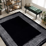 Black Area Rug 5x7 Easy-Cleaning Non-Shedding Bordered for Living Room Bedroom Dining Room Black/Cream Indoor