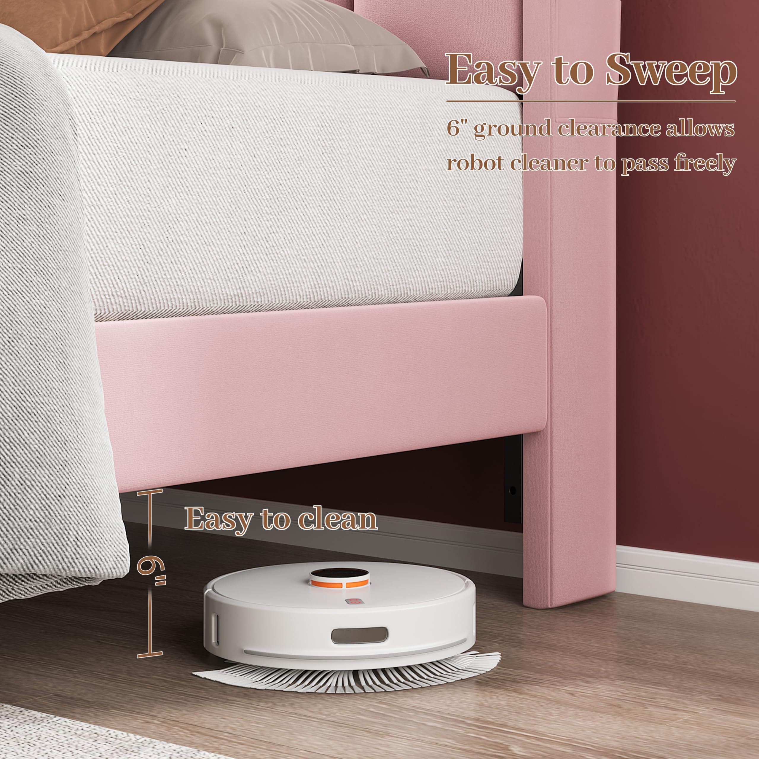 Queen Bed Frame with LED Lights and Adjustable Headboard