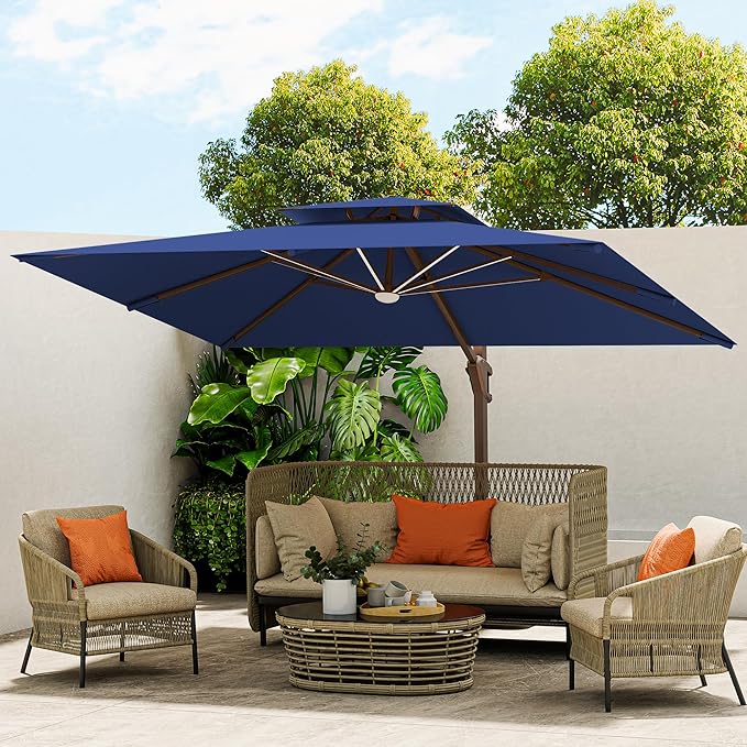 10 X 13 FT Cantilever Outdoor Patio Umbrella with Led Lights Large Heavy Duty 360