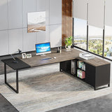 70.8" Executive Desk with 55" File Cabinet, Modern L Shaped Computer Desk