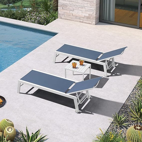 Outdoor Chaise Lounge Chairs Set of 2 White Aluminum Lounge Chair