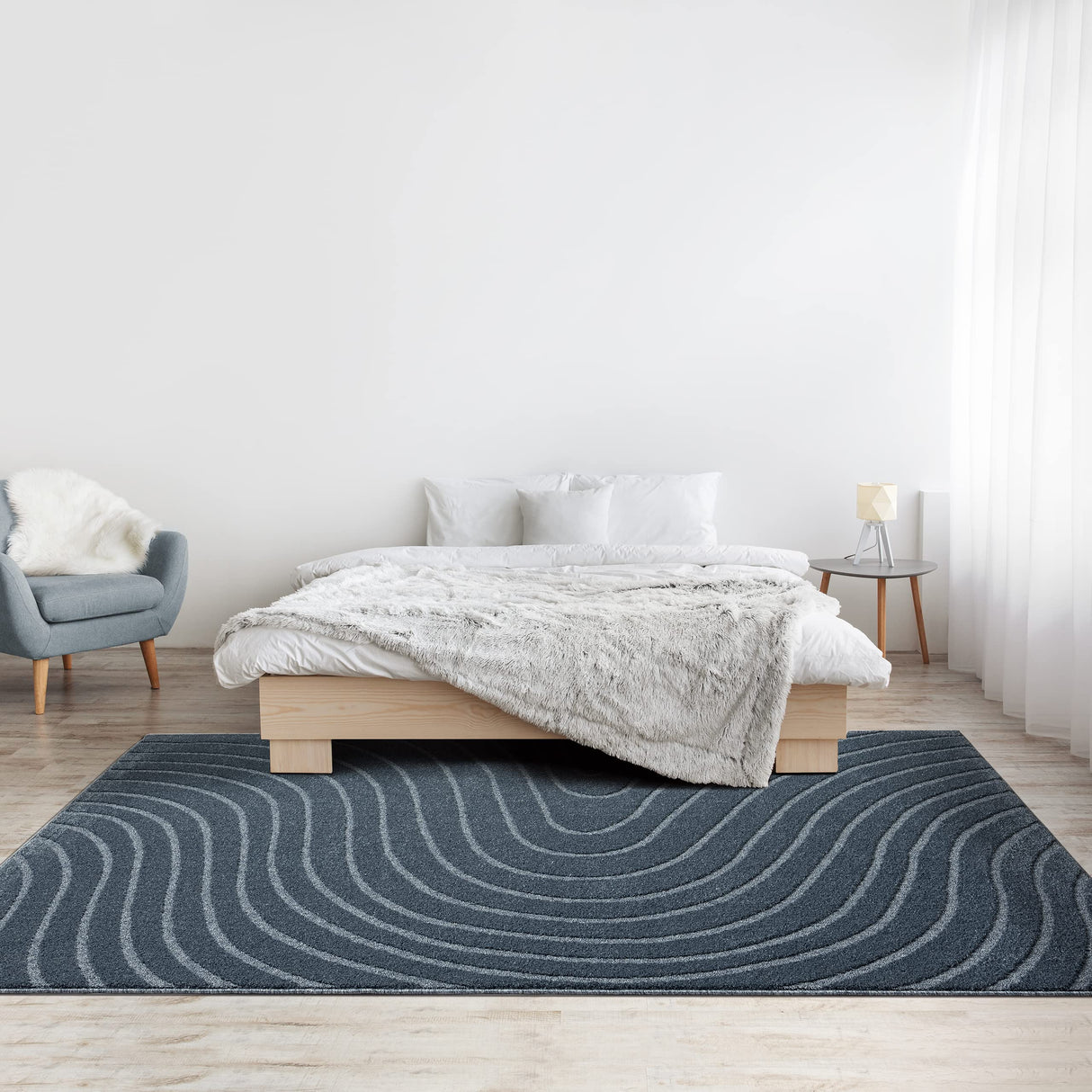 LUXE WEAVERS Modern Geometric Wave Blue 5x7 Area Rug