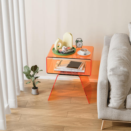 Side Table Modern Orange End Table for Bedroom, Living Room, and Bathroom | Compact Sofa Table | Easy Assembly Nightstand