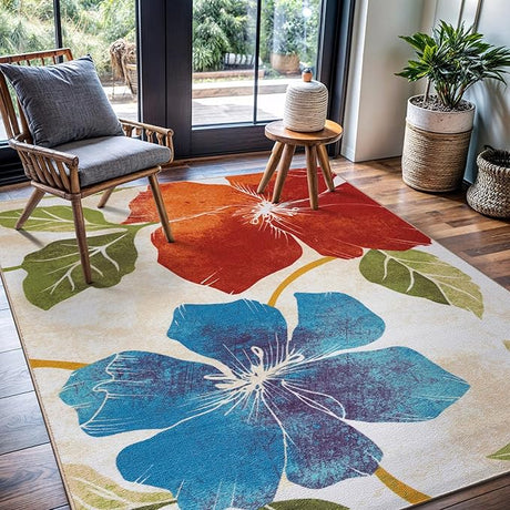 Solana Modern Floral 7'10" x 10'3" Area Rugs Non-Skid (Non-Slip) Rubber Backing Blue