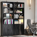 Industrial Bookshelves and Bookcases with Doors Set of 2 Floor Standing 6 Shelf