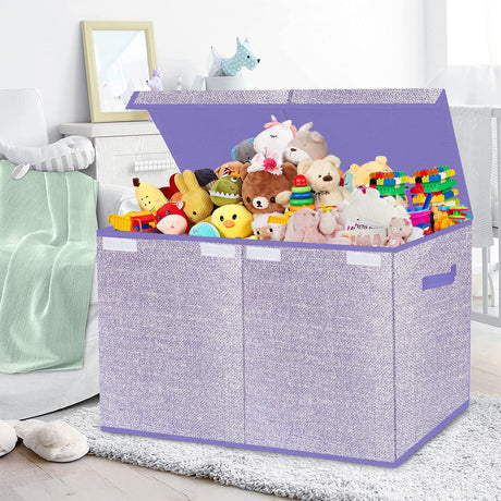 Toy Storage Bins,Large Toy Box Chest with Lids,Foldable Stuffed Animal Toy Organizers and Storage with Sturdy Handles for Kids,Girls,Boys,Nursery,Playroom 24.5"x13"x16" (Purple)