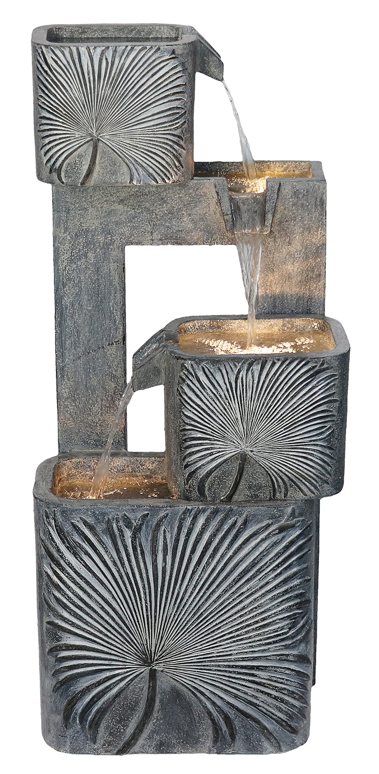 3 Tiers Modern Cascading Water Fountain Outdoor with Warm White LEDs