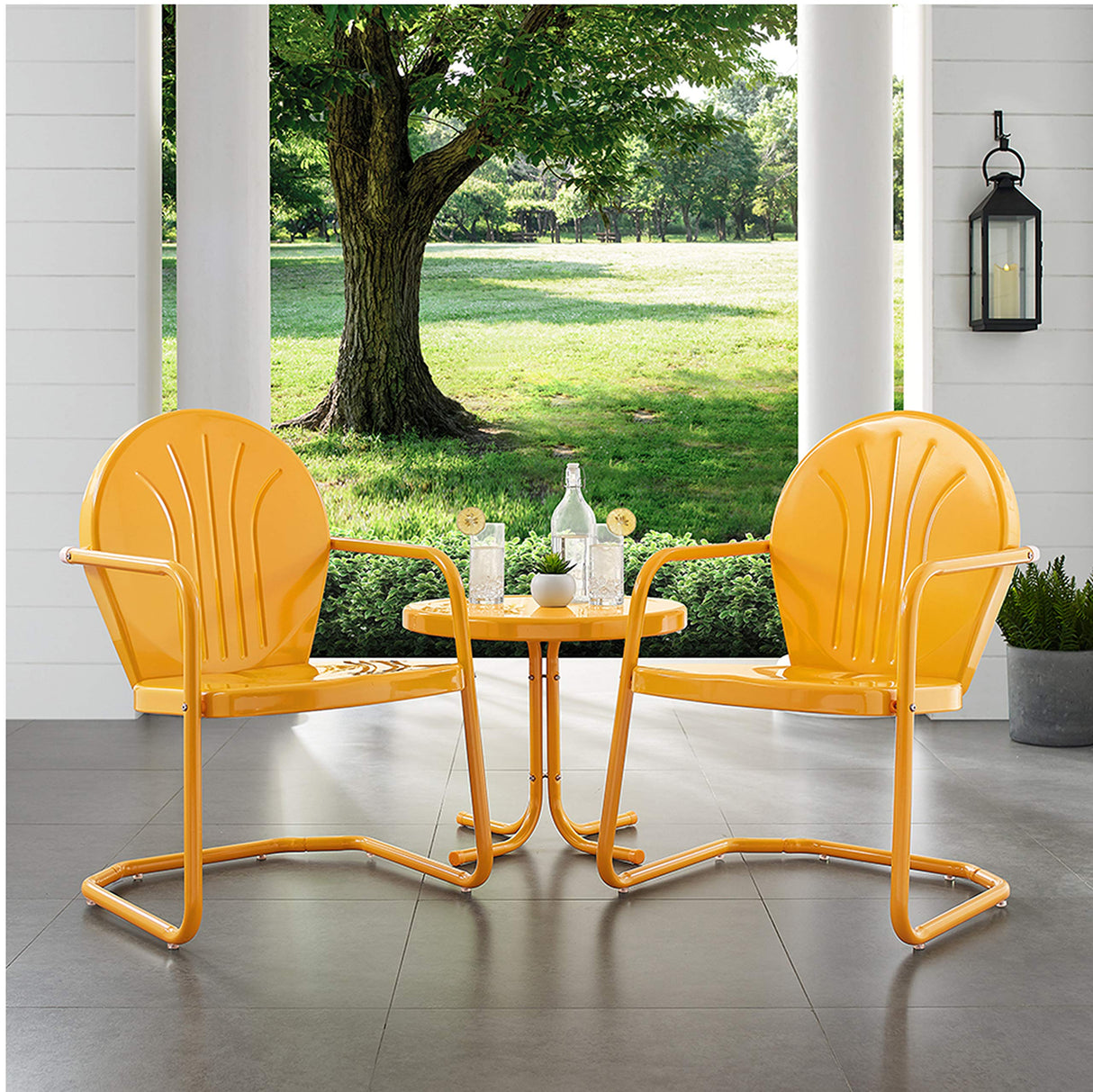 Griffith 3-Piece Outdoor Chair and Side Table Set, Retro Metal Bistro Patio Sets