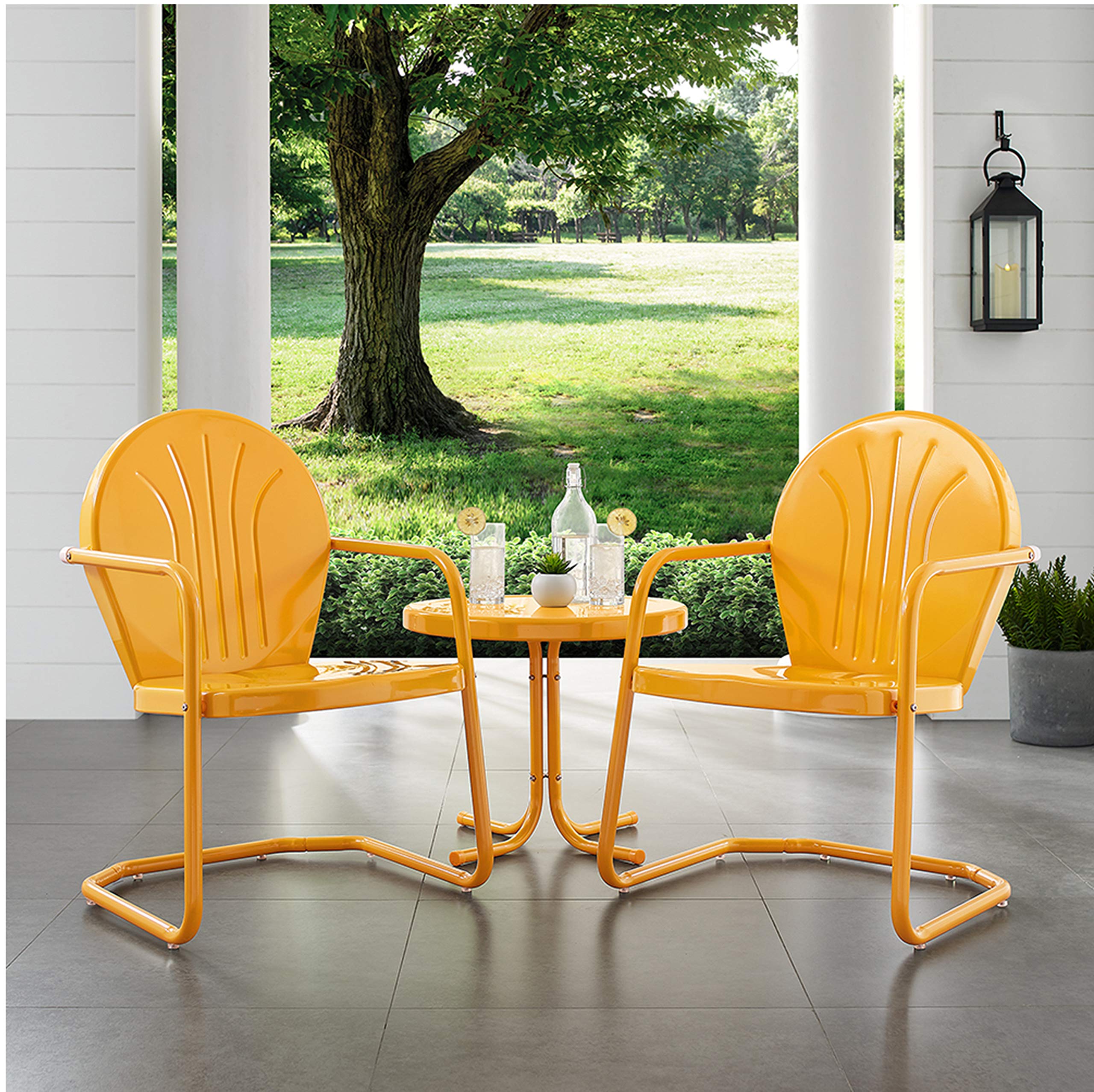 Griffith 3-Piece Outdoor Chair and Side Table Set, Retro Metal Bistro Patio Sets
