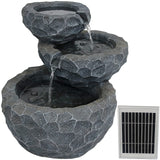 17-Inch 3-Tier Chiseled Basin Solar Fountain with Battery Backup - Submersible Pump