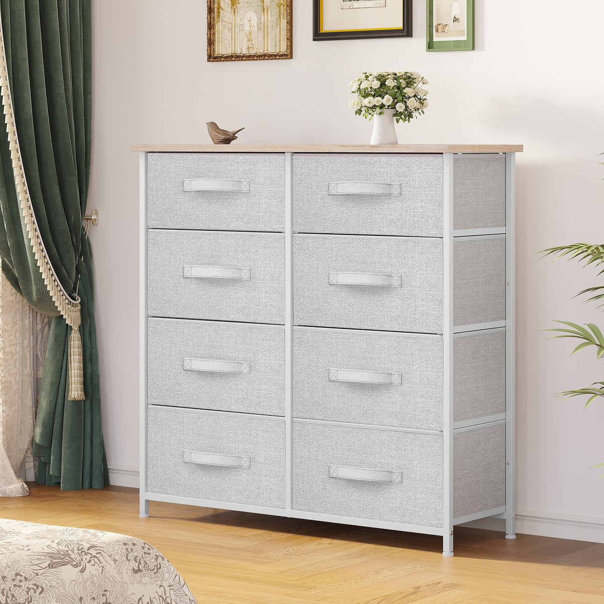 Fabric Dresser for Bedroom, Tall Dresser with 8 Drawers, Storage Tower with Fabric Bins,