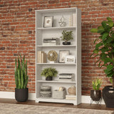 Cabot Tall 5 Shelf Bookcase | Large Open Bookshelf in White | Sturdy Display Cabinet