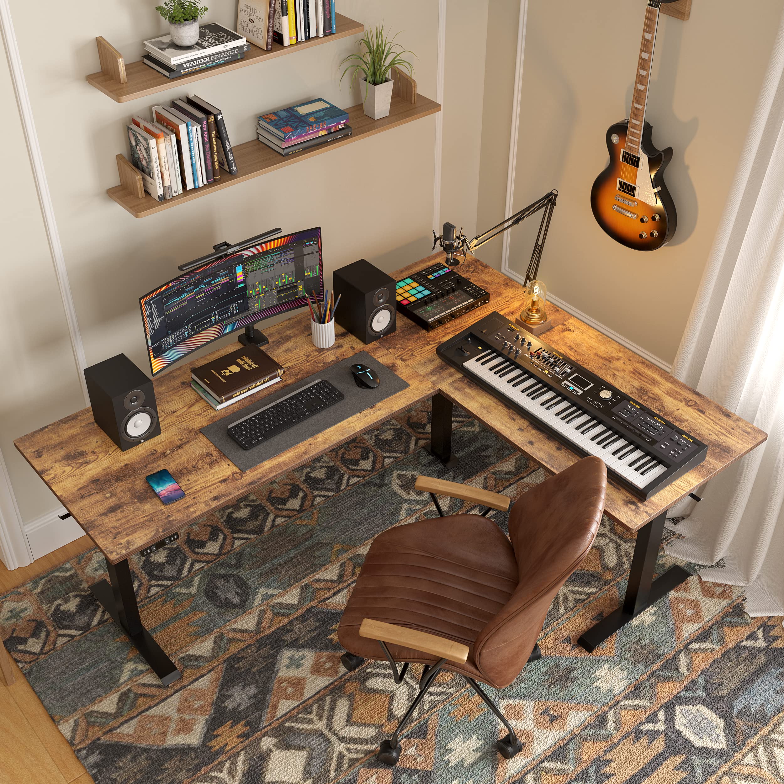 75 Inches, Supports Over 300lbs, Large L Shaped Standing Desk, Electric Height Adjustable L Shaped Desk