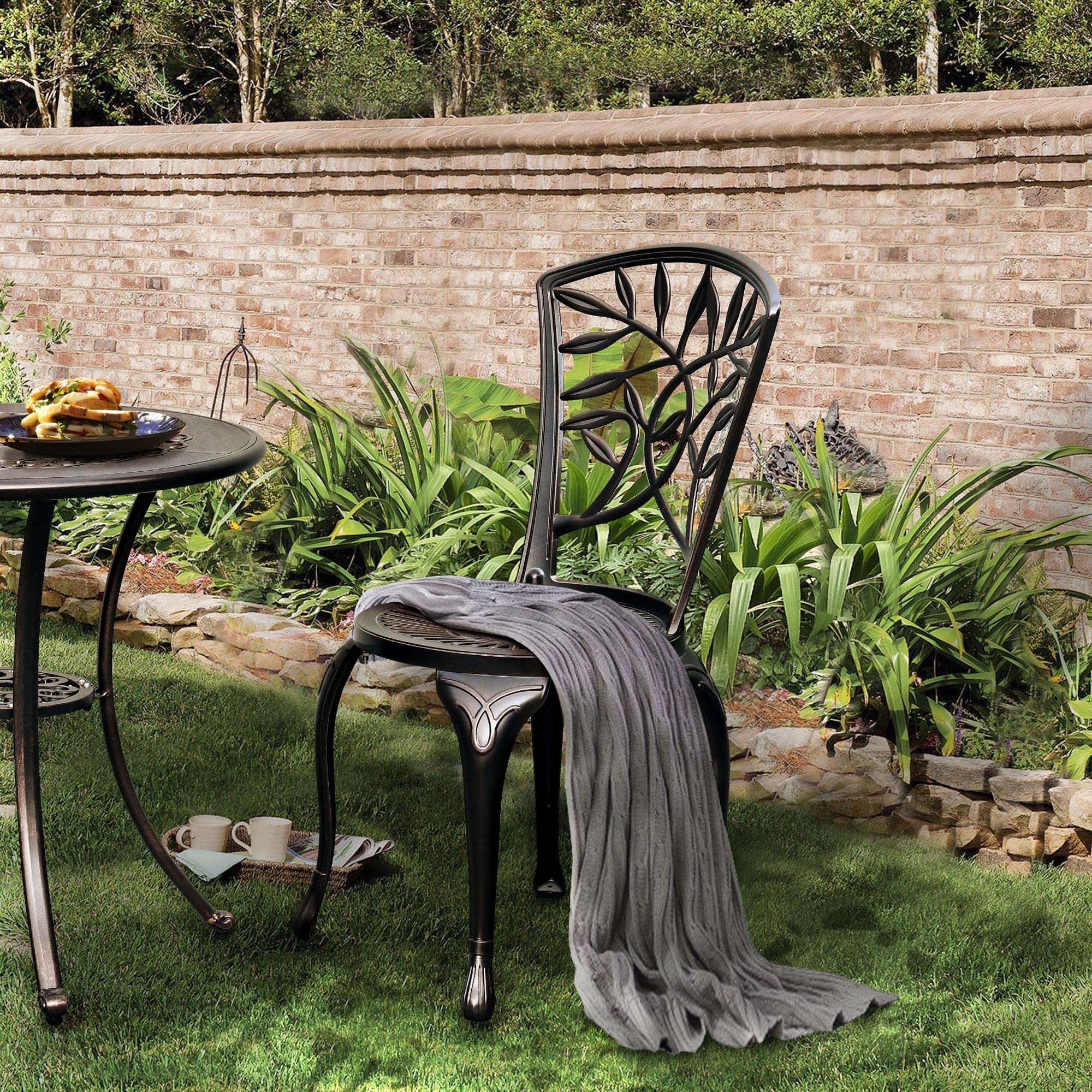 Outdoor Cast Aluminum Outdoor Chairs Set of 2, All-Weather Patio Dining Chair