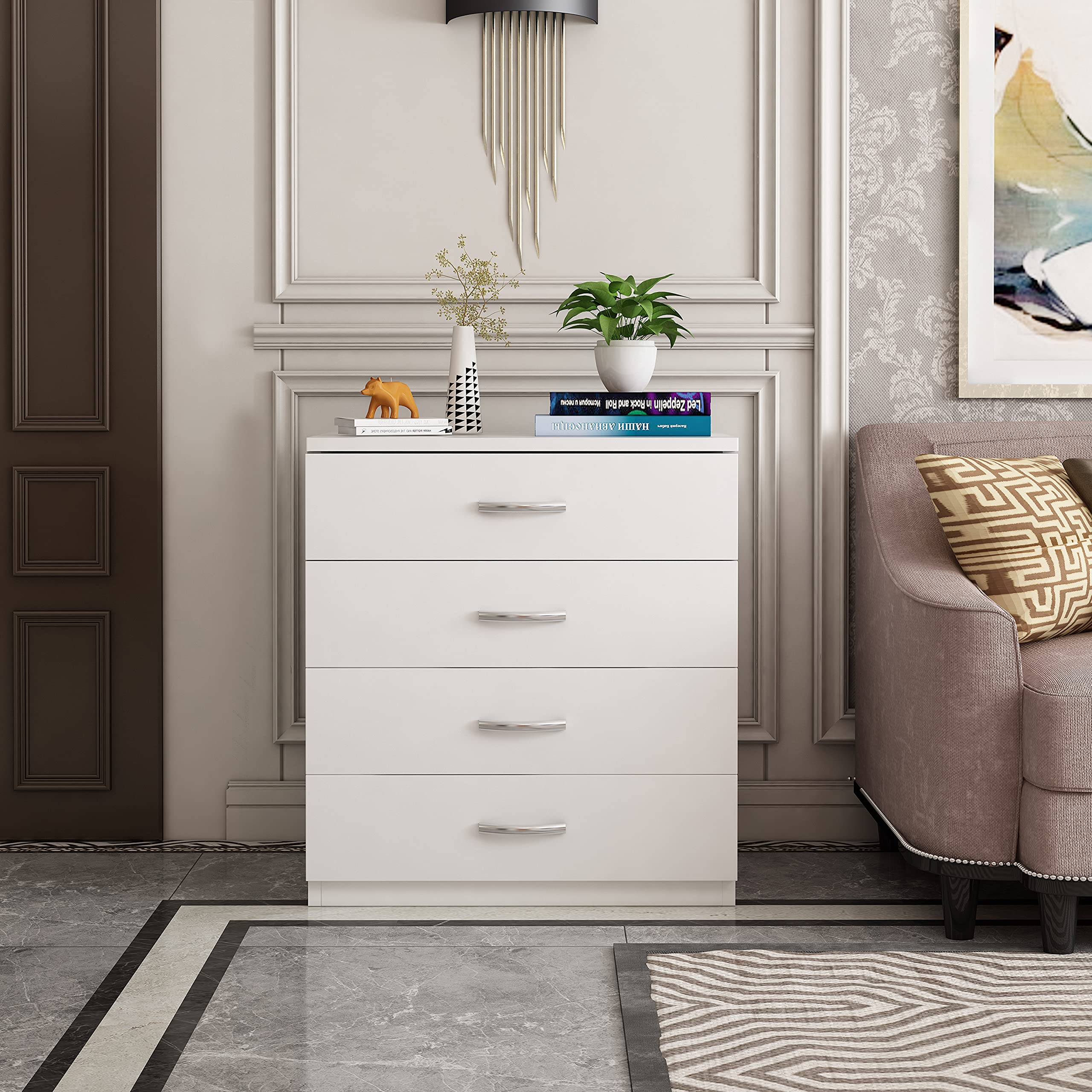 MDF Wood Simple 4-Drawer Dresser Easy to Assemble Chest of Drawers for Bedroom