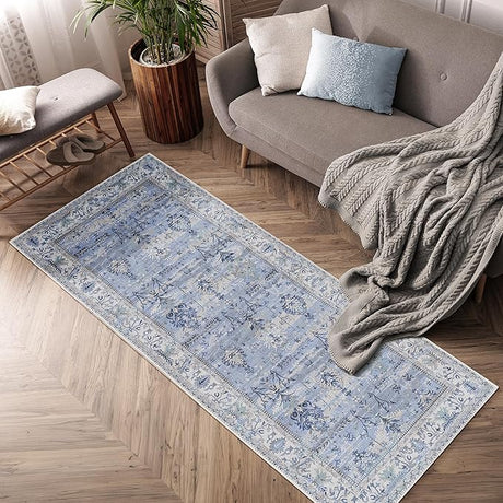 Machine Washable 2'6x6'6 Area Rug with Non Slip Backing for Living Room, Bedroom