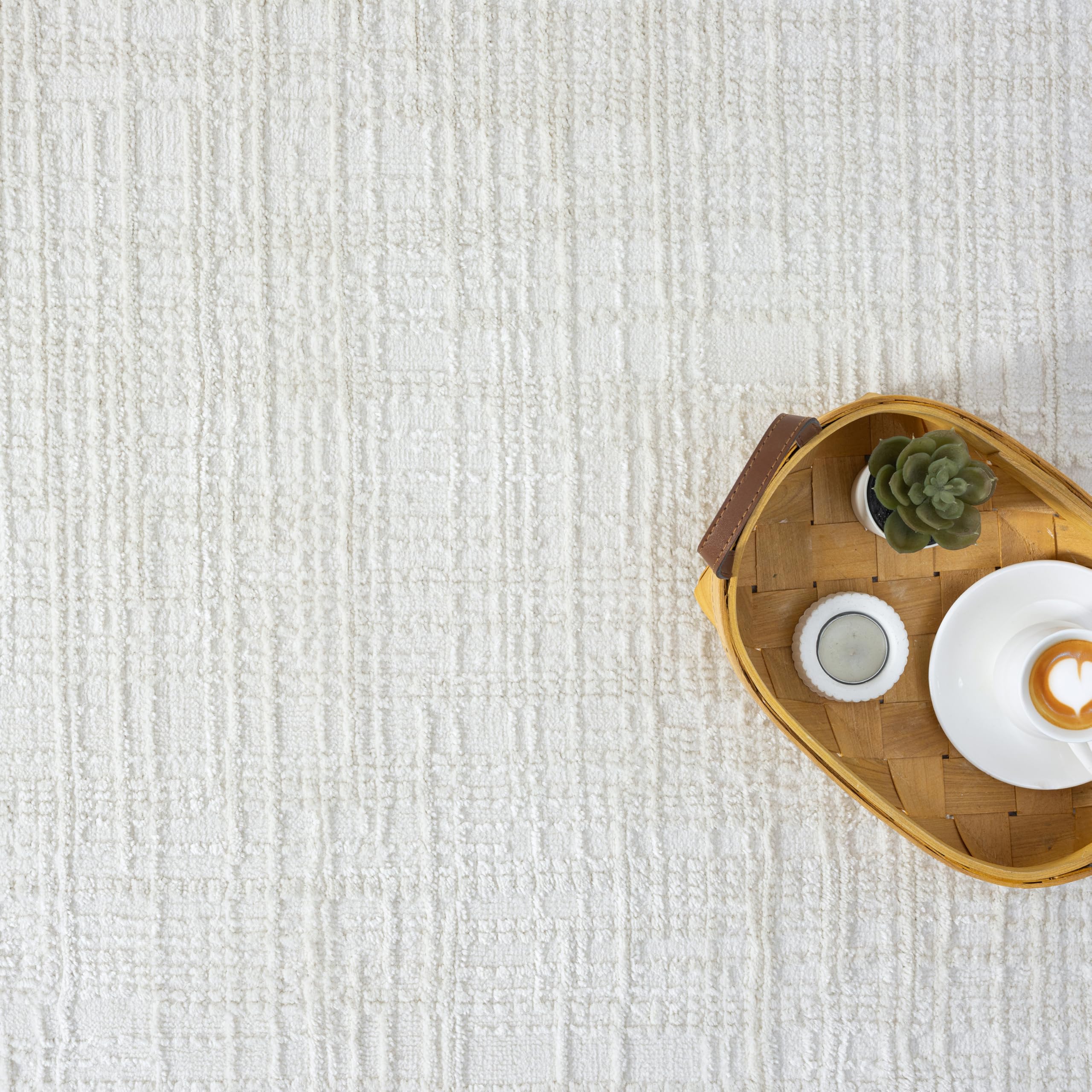 Abani Cream Area Rug - 6' x 9' - Living Room & Bedroom - Textured Weave Design - Indoor Use - Easy to Clean, Stain Resistant, Non-Shedding - Neutral Collection