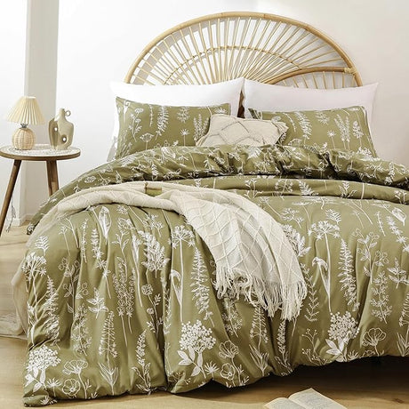 King Size Comforter Set - Floral King Comforter Set, King Size Comforter for All Seasons, 3 Pieces, 1 Comforter (90"x104") & 2 Pillow Cases (20"x36"), Gray