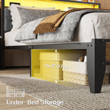 King Bed Frame with Headboard and LED Lights