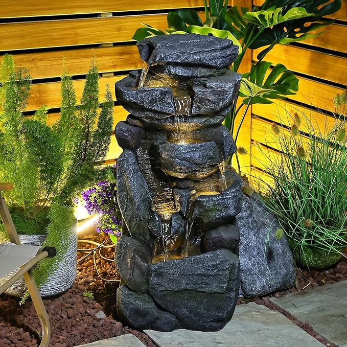 39.93''H Outdoor Fountains and Waterfalls - Water Feature Outdoor Large Tree Trunk