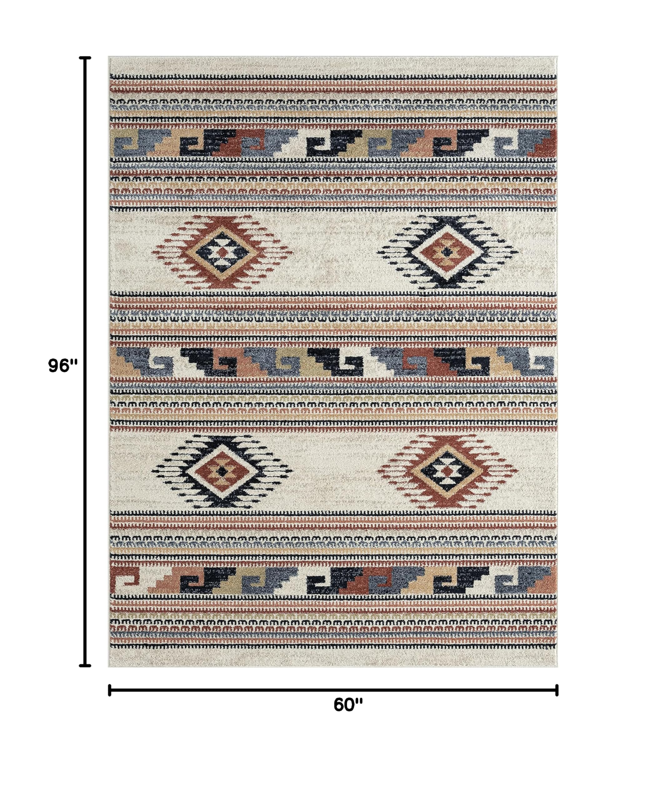Abani Multicolor Southwestern Design 5'3" x 7'6" (5x8) Area Rug - Non-Shed Orange, Grey & Beige Tribal Pattern Dining Room Carpet Rugs