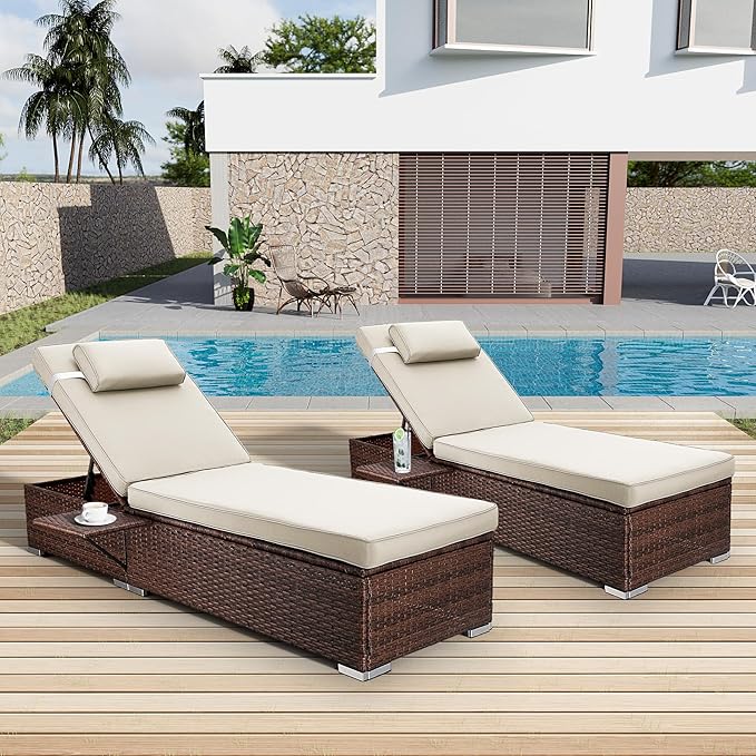 Chaise Lounge Outdoor Wicker Lounge Chairs for Outside PE Rattan Patio Chairs Pool