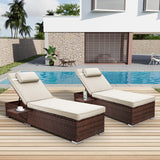 Outdoor PE Wicker Patio Lounge Chairs Set of 2, Outside Rattan Pool Lounge Chair