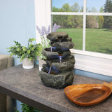 Stacked Rocks 10.5 Inch Indoor Tabletop Water Fountain with LED Lights - Quiet Sounds