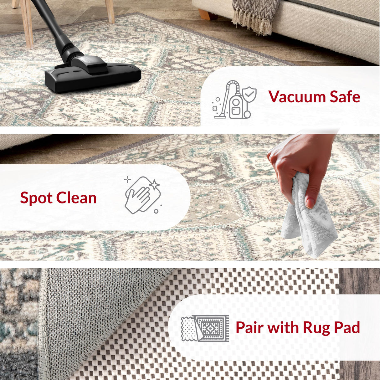 9x12 Becca Traditional Tiled Area Rug - Charcoal Faded Transitional Design