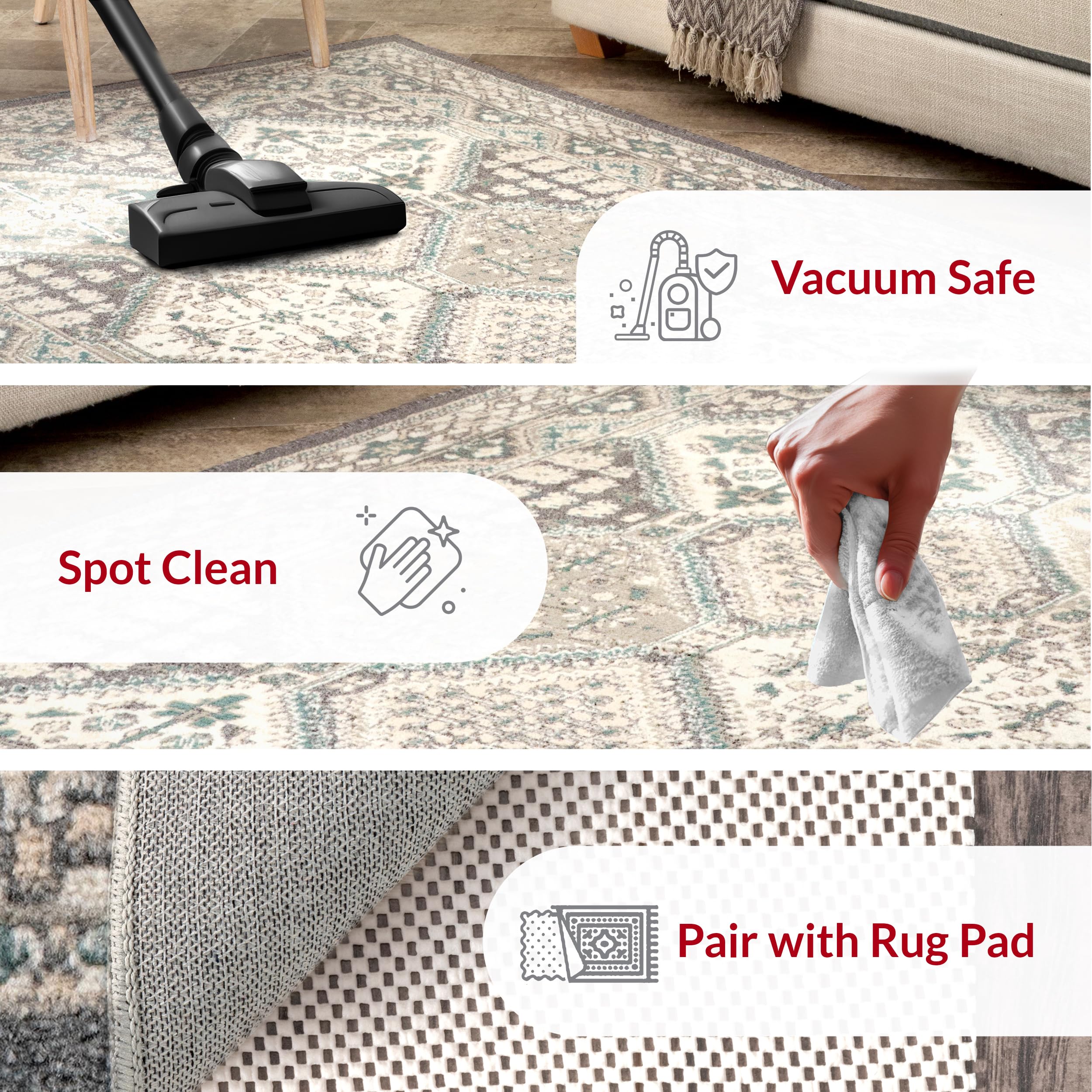 9x12 Becca Traditional Tiled Area Rug - Charcoal Faded Transitional Design