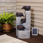 Aged Tiered Vessels 29-Inch Solar Fountain with Battery Backup - Submersible Pump - Polyresin