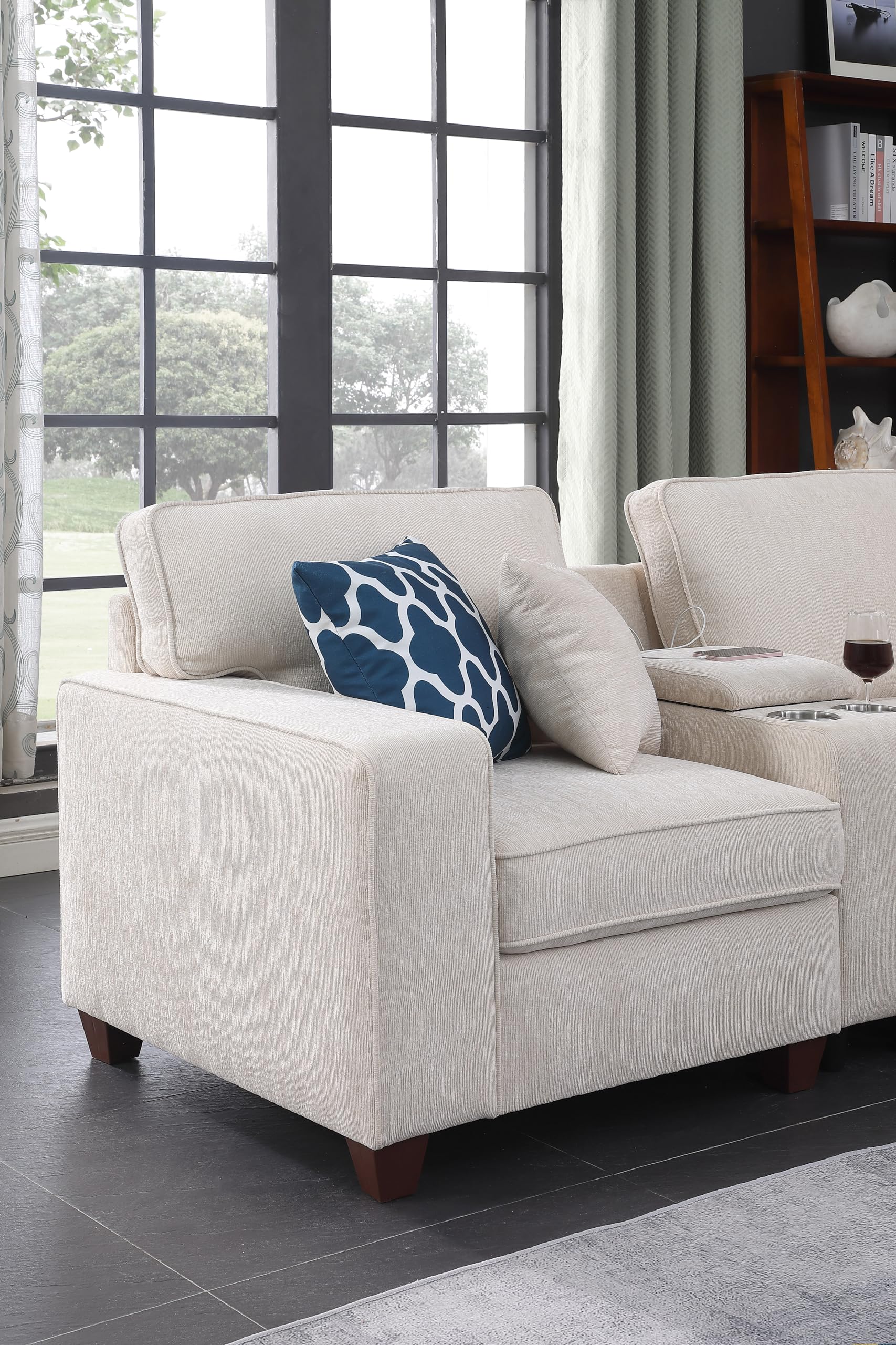 127" L-Shaped Sectional Couch with Movable Ottoman & 6 Throw Pillows