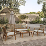 Outdoor Side Table, 17'' Tall Rope Acacia Wood Outdoor End Tables for Patio