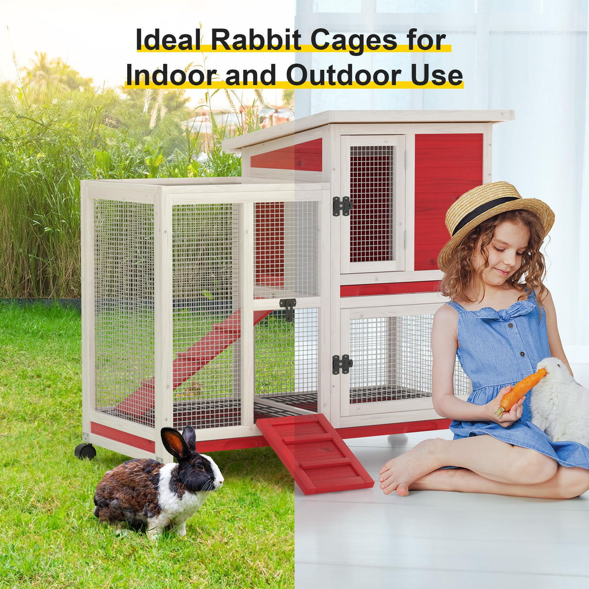 Rabbit Hutch Indoor Bunny Cage Outdoor Wooden Guinea Pig House for Small Animals