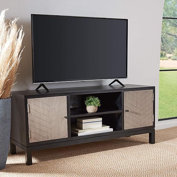 SHome Collection Ajana Distressed White and Honey Brown 2-Door 1-Shelf Media