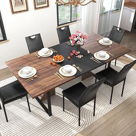 7-Piece Dining Table Set with 6 Chairs - 71" Wooden Kitchen Table