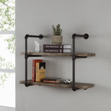 GH072 Two-Tier Floating Metal Pipe Shelves with Aged Wood Finish