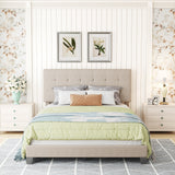 Upholstered Platform Bed with Tufted Headboard, Box Spring Needed Grey