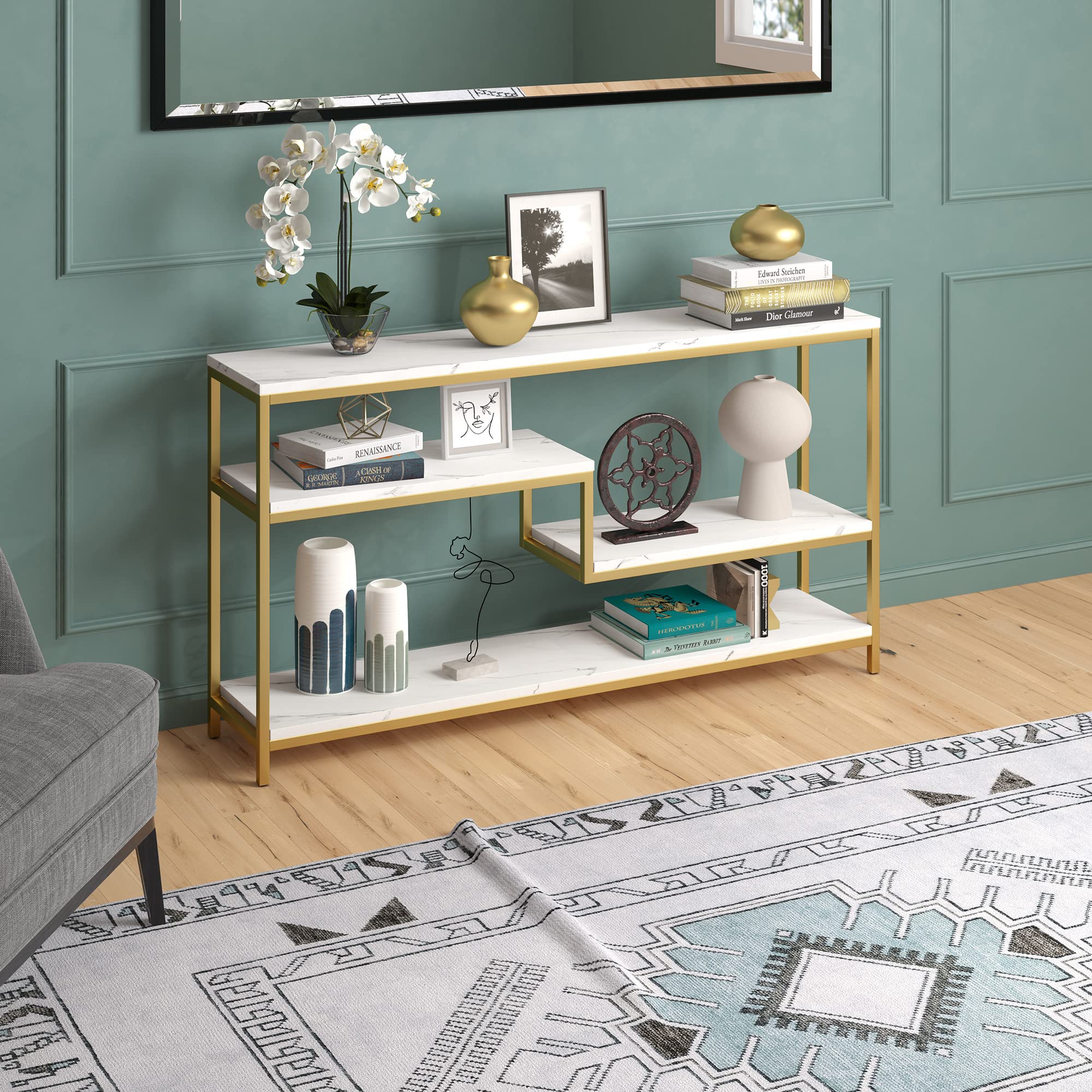 Mathis Console Table, 55" Wide, Gold