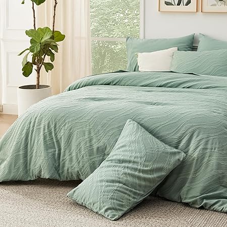 Queen Comforter Set - 7 Pieces Jacquard Wave Queen Size Comforter