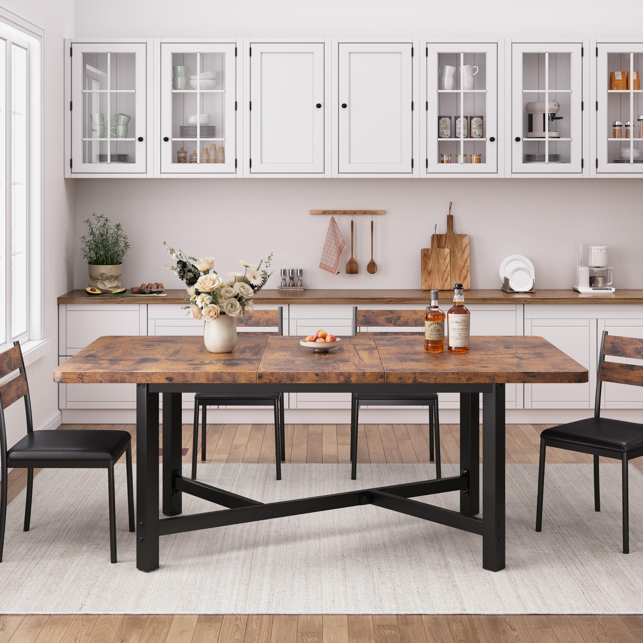 62" Extendable Dining Table for 4-6 People | Rustic Brown