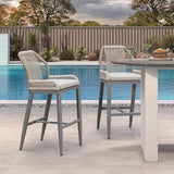 Patio Bar Stool Bar Height Set of 2 Outdoor Rattan Chairs with Back Modern Aluminum Woven Barstools