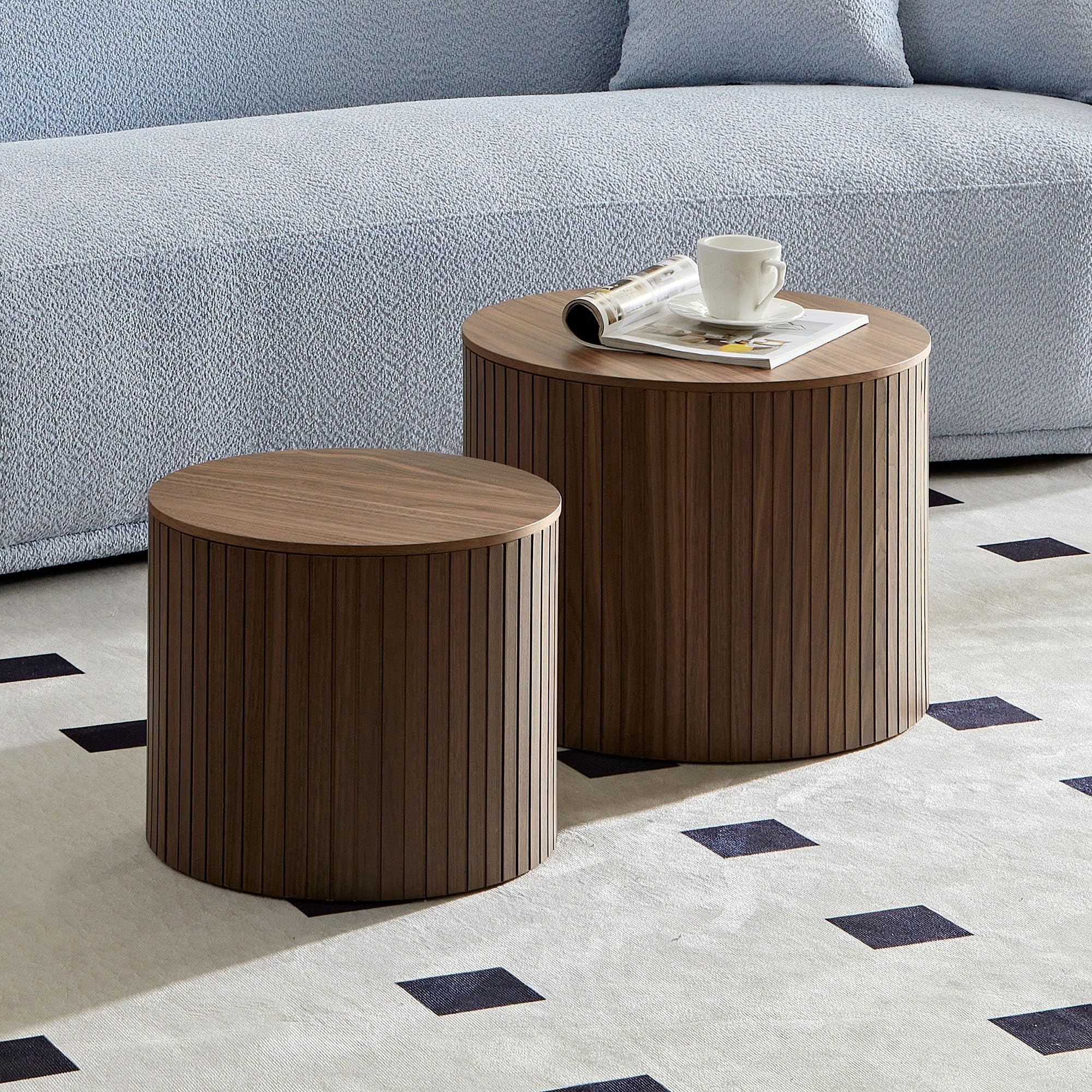 19Inch Nesting Coffee Table Set of 2,Modern Round Wooden Coffee Tables,Plenty