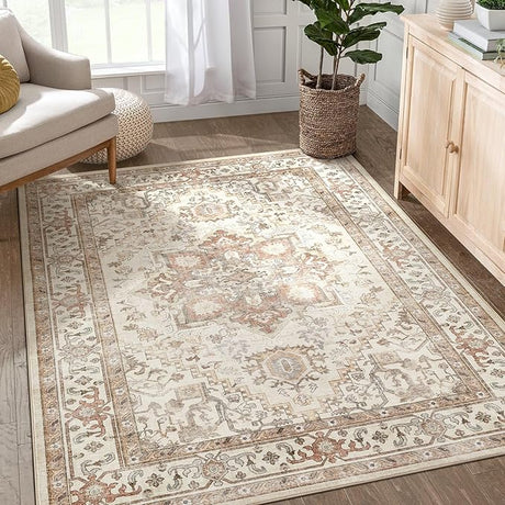 Rug 9x12 Area Rugs: Boho Vintage Distressed Oriental Medallion Neutral Thin Large Rug