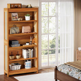 5-Tier Wood Farmhouse Bookshelf, 70.9" Tall Freestanding Library Book Case with Open