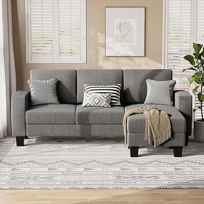 Sectional Sofa Couch, 3 seat L-Shaped Small Sofa