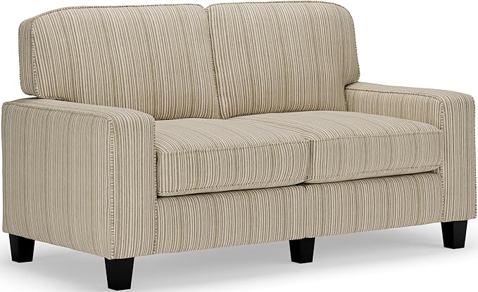 Serta Palisades 61" Track Arm Sofa, Easy Care Polyester, Soft Pillow Back, Pocket Coil Seat Cushions, Removable Covers, Loveseat or Couch for Small Spaces, Living Rooms or Bedrooms, Cream White