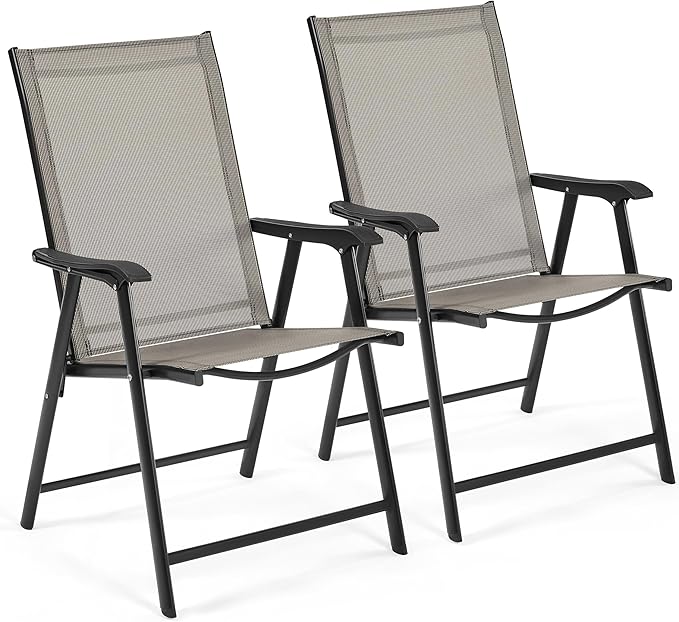 Patio Dining Chairs Set of 4 with Armrests, Outdoor Folding Chairs with Metal Frame