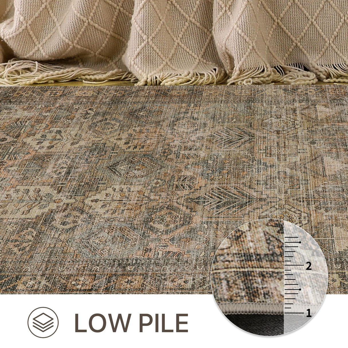 Area Rug 5x7 Machine Washable Vintage Distressed Print Ultra-Thin Chenille Bedroom